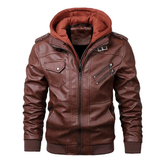 New Season Design Spring Autumn New European American Large Size Fashion Hooded 4 Colors Leather Jacket Men