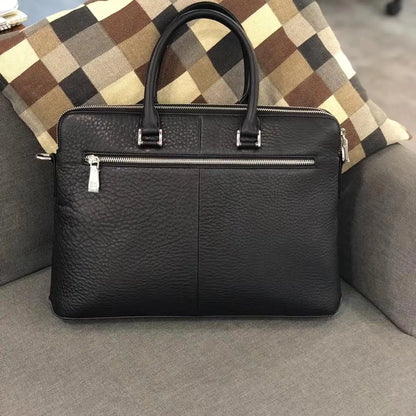 Imported Top Layer Cowhide Men Briefcase Double Zipper Laptop Bag 14 Inch Business Office Shoulder Handbag Slim Genuine Leather