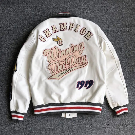 New Arrival Men's Leather Baseball Jacket Autumn & Winter Long Sleeve PU Leather Coat Embroidered Top Jacquard Trendy Sports