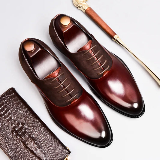 S0394X           Men's Business Suit British Style Genuine Leather Matte Wedding Handmade Oxford Shoes Pointed Toe