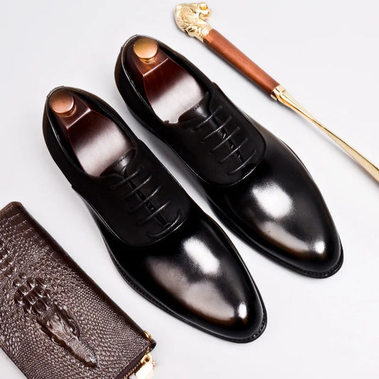 S0394X           Men's Business Suit British Style Genuine Leather Matte Wedding Handmade Oxford Shoes Pointed Toe