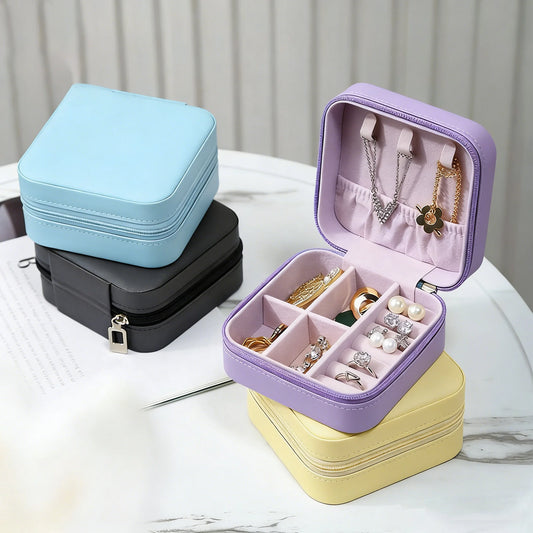 Luxury Custom Logo Portable PU Leather Jewelry Organizer Small Travel Storage Case for Ring Earring Necklace Display
