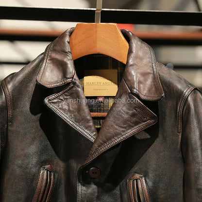 Wholesale Clothing Custom Mens  Casual  Windproof Jacket Men's High Quality Fashion Genuine Horse Skin Leather Jackets