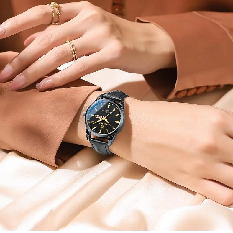 BINBOND B2238 2238 Quartz Wrist Watches Leather Strap Ladies & Man Top Luxury Couple Watch Women Men Waterproof Calendar Watch