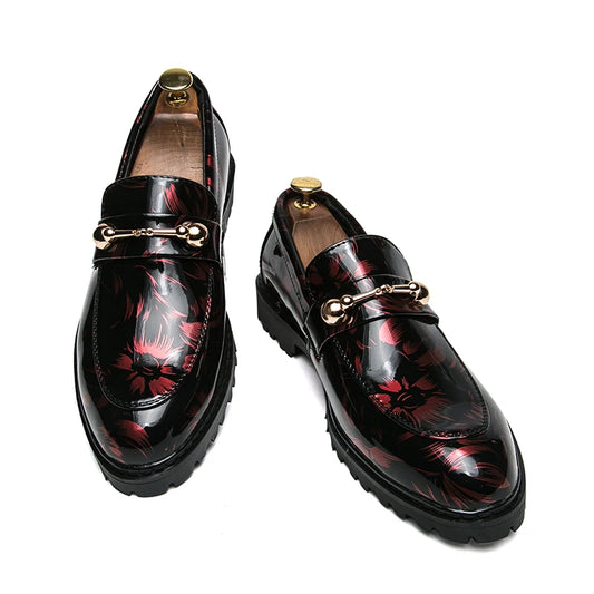 Popular Stylish Leather Men Dress Shoes Office Business Wedding Loafers Colorful Glossy Buckle Strap Oxford Shoes for Party Wear
