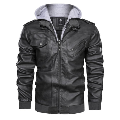 New Season Design Spring Autumn New European American Large Size Fashion Hooded 4 Colors Leather Jacket Men