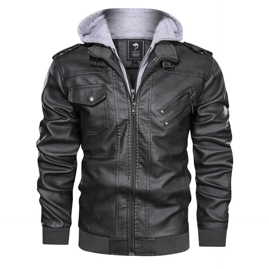 New Season Design Spring Autumn New European American Large Size Fashion Hooded 4 Colors Leather Jacket Men
