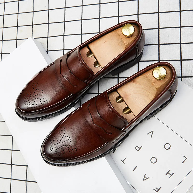 46 Large Luxury Leather Men's Dress Shoes Business Casual Toe Outdoor Slip-On Loafers Genuine Leather Rubber Quality Pairs Men
