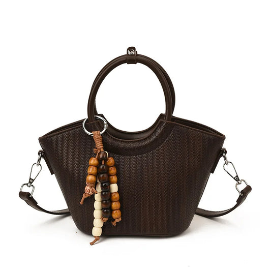 HotSale Small Satchel Bag Bead Charm Accent Vintage Hardware Detachable Strap PU Leather Date Night Elegant Handbag