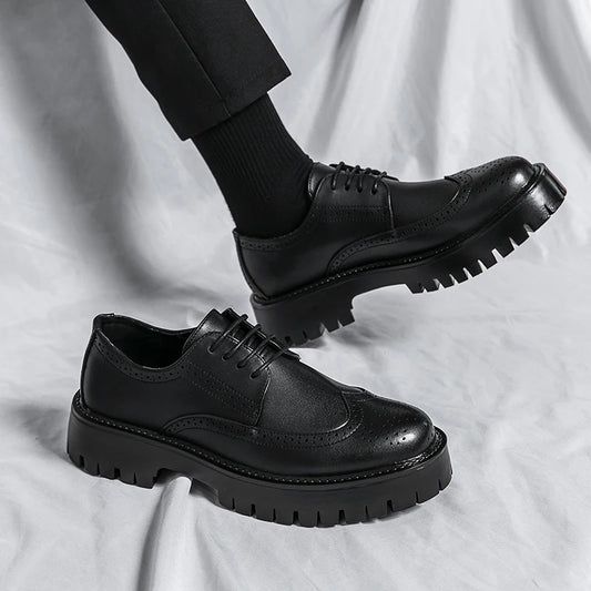 Latest Design Pure Color Business Platform Dress Shoes High Quality Oxford Formal PU Leather Shoes for Men