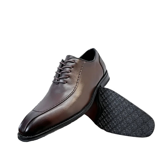 2026 High-End Handmade Men's Genuine Leather Lace-up Flat Dress Oxford Shoes Square Toe Casual Business Daily Use Wedding Spring