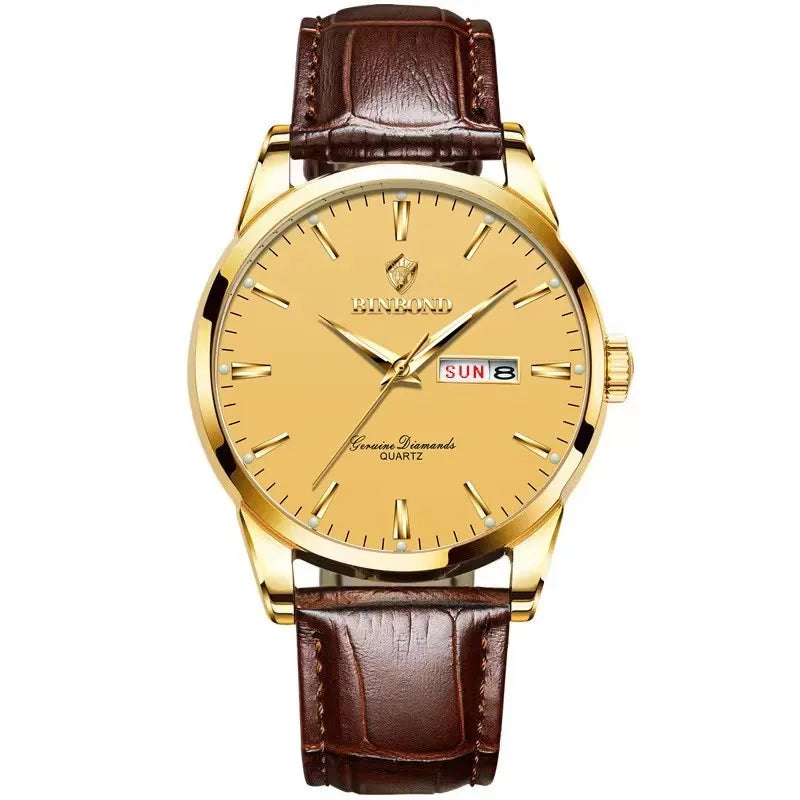 BINBOND B2238 2238 Quartz Wrist Watches Leather Strap Ladies & Man Top Luxury Couple Watch Women Men Waterproof Calendar Watch