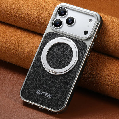For 17 Pro Max Wireless Charging Animal Handmade Phone Case Magnetic Suction 360 Rotating Stand Finger Ring Buckle Leather