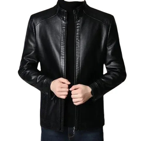 M-3XL New Spring Autumn Men's Casual PU Leather Jacket Stylish Street Vendor Coat Adult Dad Middle-Aged Elderly PU leather Coat
