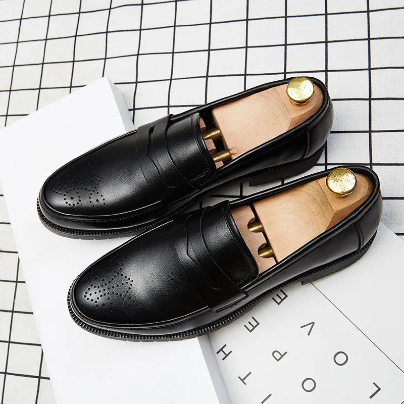 46 Large Luxury Leather Men's Dress Shoes Business Casual Toe Outdoor Slip-On Loafers Genuine Leather Rubber Quality Pairs Men