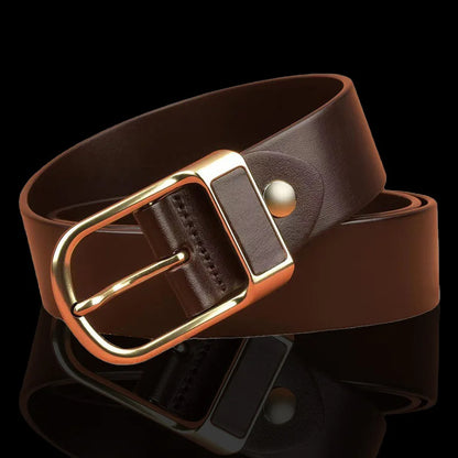 Men's High Quality Genuine Cowhide Leather Belt With Fashionable Pin Buckle Custom Length for Business-Casual Wear