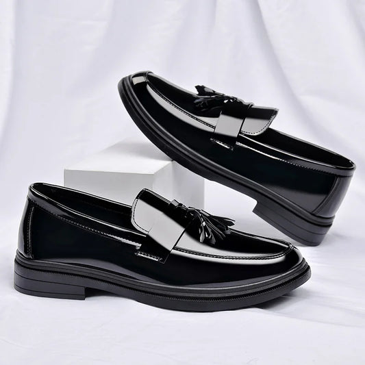 Men's Tassel Loafers Black PU Leather Dress Shoes Soft Rubber Outsole Cushioned Anti-Slip Winter Formal Casual Shoes