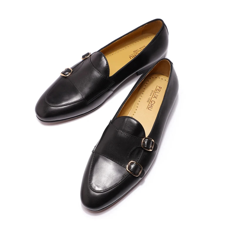 2025 New Genuine Cow Leather Men's Casual Leather Round Toe  Slip-On Loafers Handmade Monk Strap Fashion Shoes for Wedding Shoes