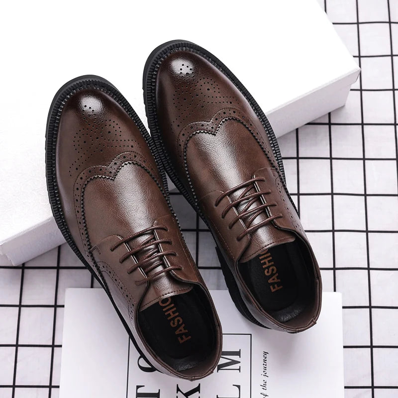 High Quality Men's Casual Cowhide Leather Dress Shoes Soft Comfortable Business Office Style Oxfords Formal Shoes for Men