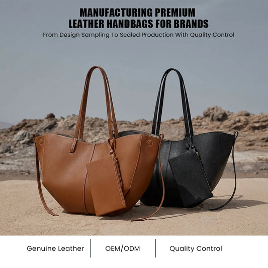 Designer Inspired Genuine Leather Shoulder Bag Modern Minimal Tote Contemporary Fashion Essential