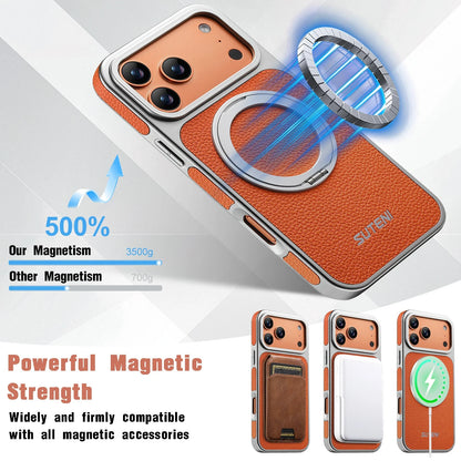 For 17 Pro Max Wireless Charging Animal Handmade Phone Case Magnetic Suction 360 Rotating Stand Finger Ring Buckle Leather