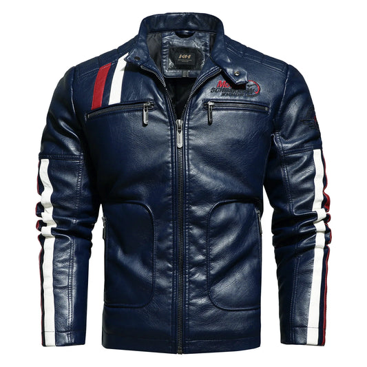 New Arrival Washed Cotton Embroidery Color Matchingmotorcycle Pu Leather Men Jacket for Man