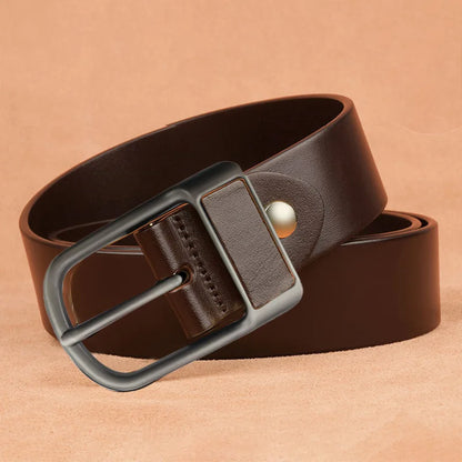 Men's High Quality Genuine Cowhide Leather Belt With Fashionable Pin Buckle Custom Length for Business-Casual Wear