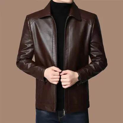 M-3XL New Spring Autumn Men's Casual PU Leather Jacket Stylish Street Vendor Coat Adult Dad Middle-Aged Elderly PU leather Coat