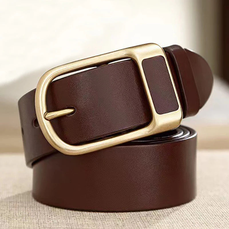 Men's High Quality Genuine Cowhide Leather Belt With Fashionable Pin Buckle Custom Length for Business-Casual Wear