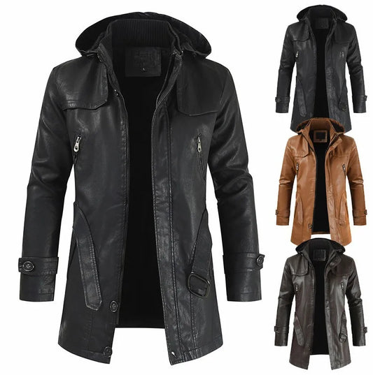 M-4XL New Men's Mid-length Leather Jacket Korean Version Youth Large Size PU Leather Windbreaker Men's Jacket