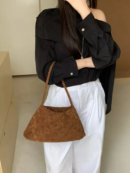 New Arrival Unique Retro Green Women's Suede Hobos Shoulder Bag Large Capacity Genuine Leather Lining Luxury Durable Button