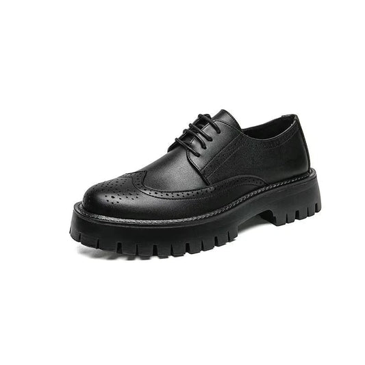 Men's Business Casual Genuine Leather Loafers Thick Soles Height Increasing Outdoor Platform Lace-Up Design Office Dress Winter