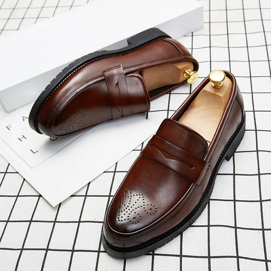 New Design Pure Color Comfort Fashion Loafers High Quality Slip-on PU Leather Oxfords Dress Shoes Men