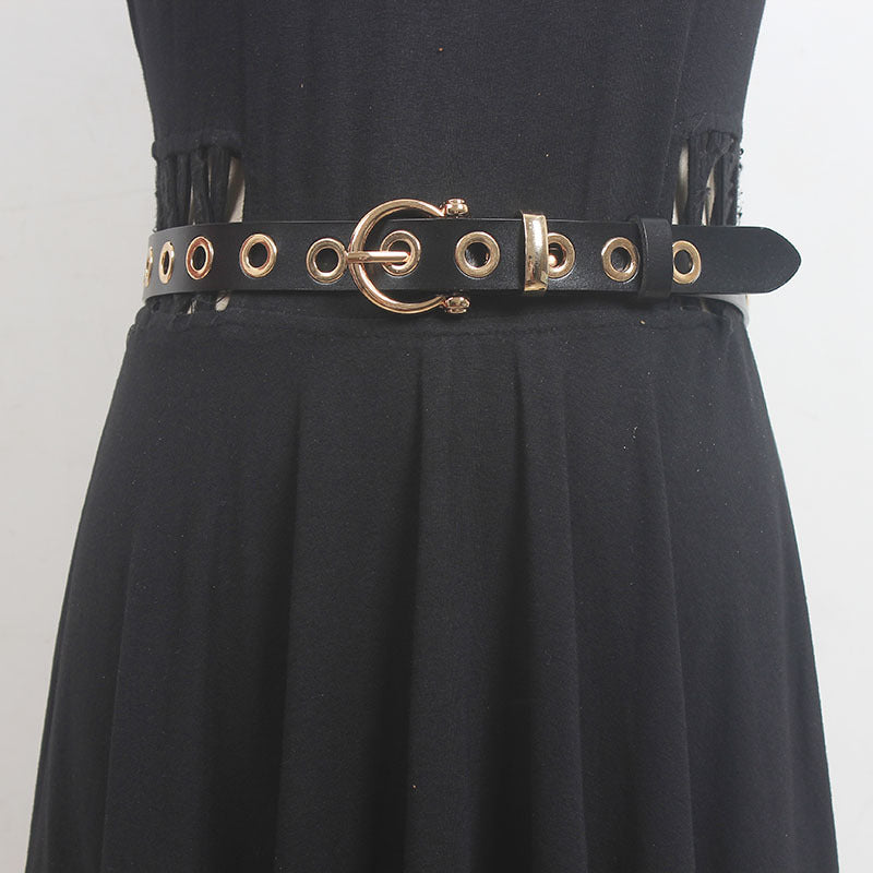 ins style celebrity style punch-free punk fashion all-match simple single row hole belt men's and women's jeans belt