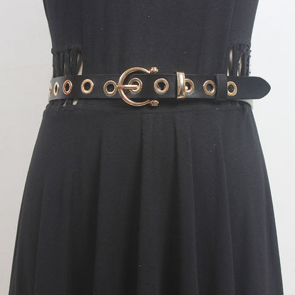 ins style celebrity style punch-free punk fashion all-match simple single row hole belt men's and women's jeans belt