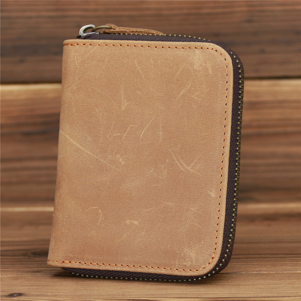 9039 Short Wallet Men's Genuine Leather Wallet Crazy Horse Leather 80% off Wallet Card Holder Black Zipper Coin Wallet