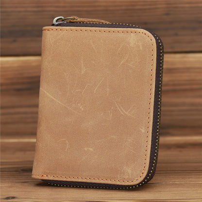 9039 Short Wallet Men's Genuine Leather Wallet Crazy Horse Leather 80% off Wallet Card Holder Black Zipper Coin Wallet