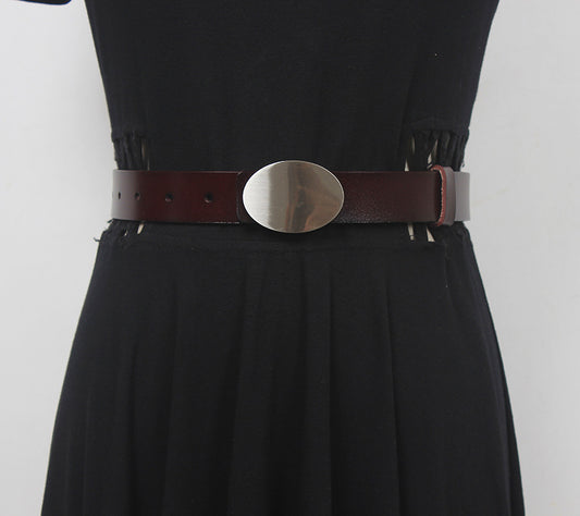 Niche retro leather belt men's fashionable simple all-match pants belt fashionable ins style jeans belt Women's decoration