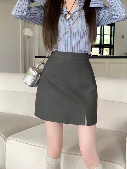 Pu Leather Skirt Women's Autum K-Style 2025 New Black Sexy High-Waist Slim A-Line Short Skirt Hip-Covering Skirt