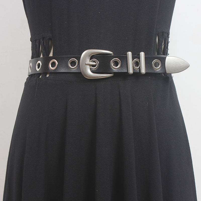 ins style celebrity style punch-free punk fashion all-match simple single row hole belt men's and women's jeans belt