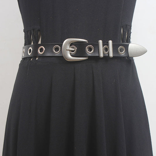 ins style celebrity style punch-free punk fashion all-match simple single row hole belt men's and women's jeans belt