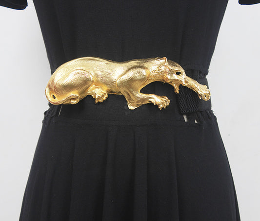 Original design heavy exquisite carved antique leopard delicate domineering top layer leather belt female decoration