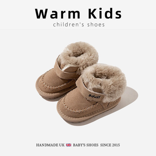 Leather Baby Wool Snow Boots Northeast Thick Cotton Boots Winter New Men's and Women's Children's Simple Soft Sole Cotton Shoes