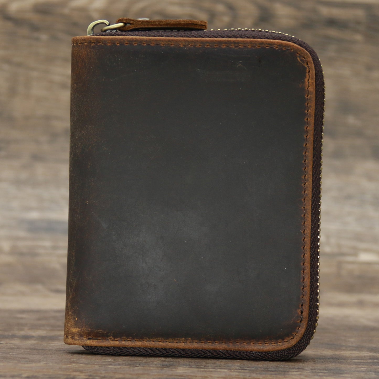 9039 Short Wallet Men's Genuine Leather Wallet Crazy Horse Leather 80% off Wallet Card Holder Black Zipper Coin Wallet