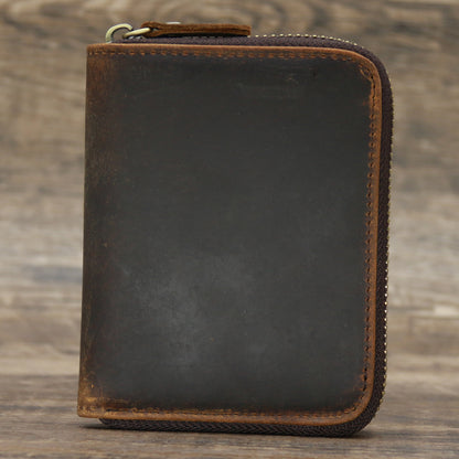 9039 Short Wallet Men's Genuine Leather Wallet Crazy Horse Leather 80% off Wallet Card Holder Black Zipper Coin Wallet