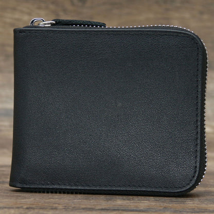 9039 Short Wallet Men's Genuine Leather Wallet Crazy Horse Leather 80% off Wallet Card Holder Black Zipper Coin Wallet