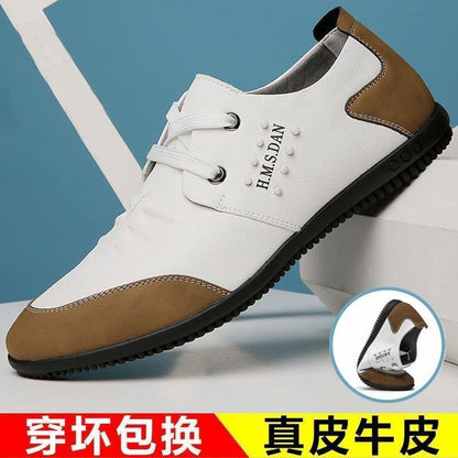 [Leather cowhide] men's leather shoes leather breathable casual leather shoes men's non-slip wear-resistant fashion all-match Bean shoes