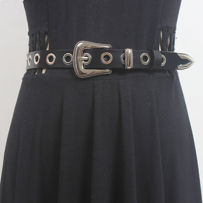 ins style celebrity style punch-free punk fashion all-match simple single row hole belt men's and women's jeans belt