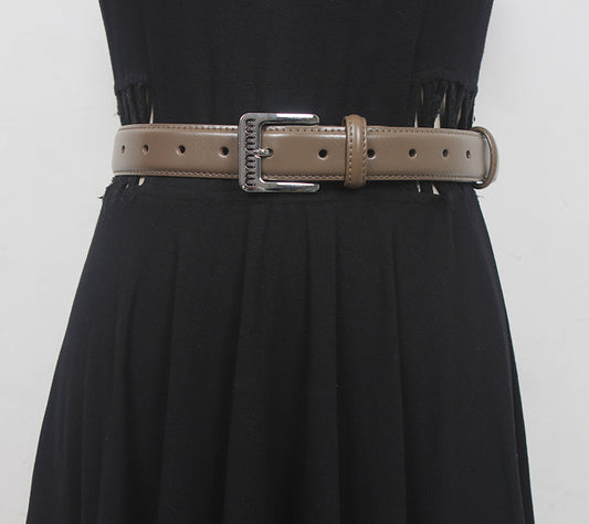 Retro belt for women Spring new silver buckle two-layer cowhide fashionable all-match pants with textured belt