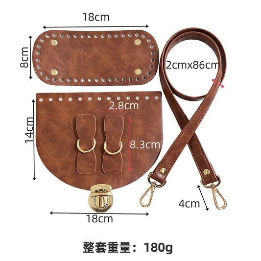 DIY Bag Leather Accessories Handmade Woven Backpack Bottom Shoulder Strap Bag Cover Buckle Retro Leather Five-piece Set
